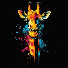 Colorful giraffe illustration on black background