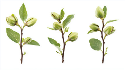 Set of pistachio tree isolated on a white background