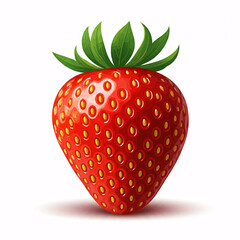 Wall Mural - realistic single red strawberry with green leaves isolated on white background