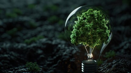 A tree is inside a light bulb