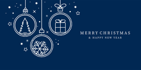 christmas balls border isolated on a blue background. christmas card with holidays decoration.christ