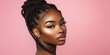 © Surachetsh - Black women with elegant braids and glowing skin on vibrant backdrops, ideal for luxury skincare or cosmetic promotions. Pink Background.