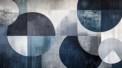 Wall Mural - Large overlapping hexagons and circles in gray navy blue and silver with subtle textures