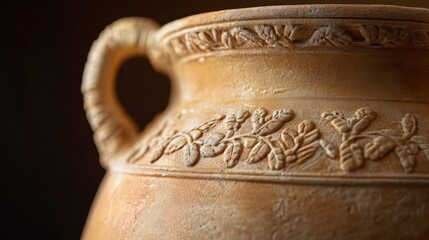 Wall Mural - Detailed view of a Roman amphora’s neck with etched vine motifs and raised bands