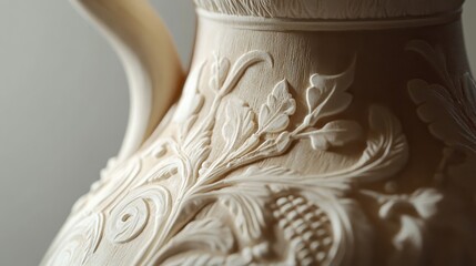 Wall Mural - Roman oil lamp neck and spout with intricate floral carvings soft lighting highlighting matte texture