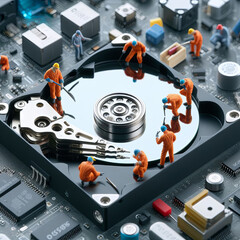 Conceptual image depicting hard drive antivirus scanning