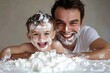 © Pooja - Happy father and son having fun while shaving, Generative AI