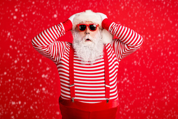 Wall Mural - portrait of his he nice handsome attractive wondered amazed grey-haired santa festal bargain reactio