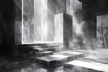 Canvas Print - Ethereal Light in a Monochromatic Architectural Space