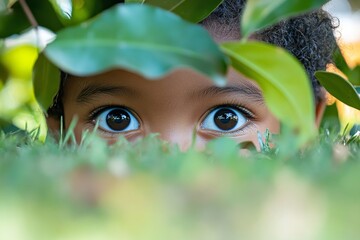 Kids playing hide and seek in a park, Generative AI