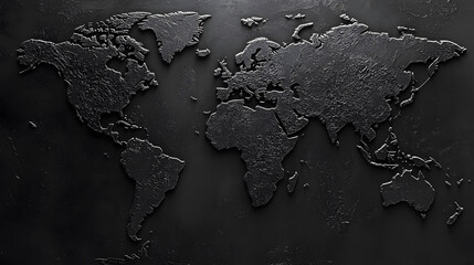 World Map Outline on Black Background, minimalist design, striking contrast, educational use, global representation, modern aesthetic