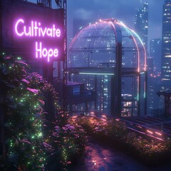 Wall Mural - Cultivate Hope in the Neon City.