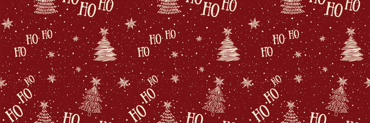 New Year HO HO HO.Cute Christmas doodles seamless pattern-great for textiles,banners,wallpapers,cards-vector surface design.Holiday Green background.X-mas winter