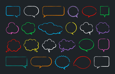 Wall Mural - hand drawn speech bubbles with a bright colorful pencil or crayon. cute doodle frames, ballons, clou