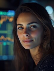 Poster - Investment Professional, Young Female, Monitoring Financial Trading