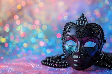 Poster - Enchanting Black Mask with Colorful Bokeh Background