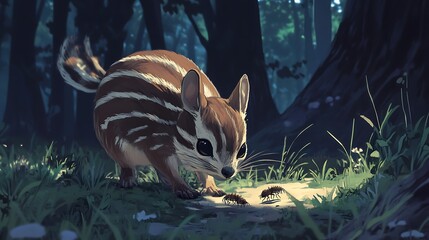 Poster - Curious Striped Squirrel in the Forest at Dusk.