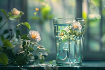 Canvas Print - Serene Floral Arrangement in a Glass of Water