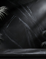 Wall Mural - abstract studio black background for product presentation. empty room with shadows of window and flo