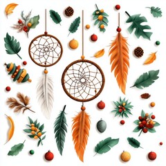 Wall Mural - Boho Christmas Dreamcatchers and Mandala Elements