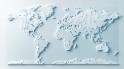 3D Embossed World Map   White Paper Texture   Global Geography Illustration