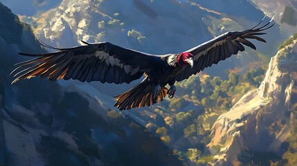 Canvas Print - Condor Soaring High Above the Mountains.