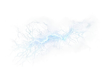 Wall Mural - lightning striking through clouds in a bright sky isolated on transparent background
