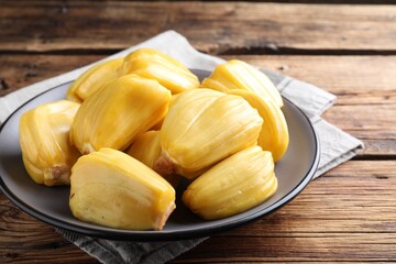 Canvas Print - Delicious exotic jackfruit bulbs on wooden table