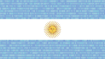 Binary code on flag of Argentina. Program source code or Hacker concept on Argentine flag. Argentina digital technology security, hacking or programming