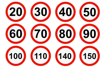 Wall Mural - set of speed limit traffic signs.