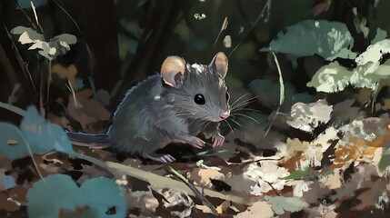 Poster - A Close-Up of a Mouse in a Forest Setting.