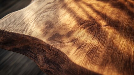 Rich brown wooden table displaying natural grain patterns in a cozy interior setting illuminated by soft natural light