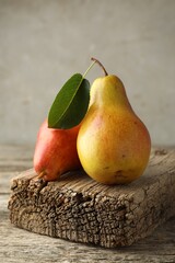 Sticker - Two ripe juicy pears on wooden table