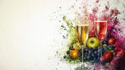 Sparkling celebration, two champagne glasses with refreshing fruits and berries 