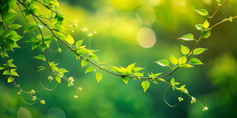 Wall Mural - Delicate tendrils of foliage dance in gentle breeze, creating serene atmosphere filled with vibrant green hues and soft bokeh effects