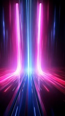 Aufkleber - Neon light tunnel with vibrant pink and blue colors, futuristic background. Technology and innovation concept