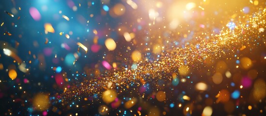 Festive background with bokeh and confetti.