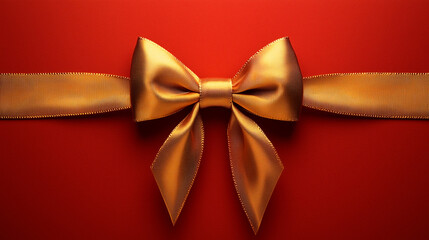 Gold bow and ribbon at red background