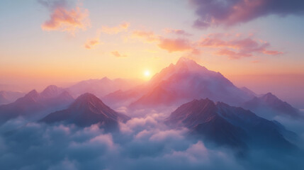 Wall Mural - breathtaking sunrise over the dolomites with mist rolling through the valley and glowing clouds illu