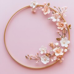 An elegant circular frame featuring a delicate floral design, isolated against a pastel backdrop, ideal for capturing sweet moments