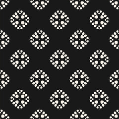 MobileSimple minimal monochrome seamless pattern. Abstract floral geometric texture. Black and white ornament with flower silhouettes, leaves, curved shapes, circles, dots. Minimal repeated geo backgr