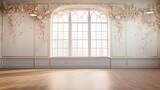 A graceful ballet studio with golden floral pattern in the upper part of the room