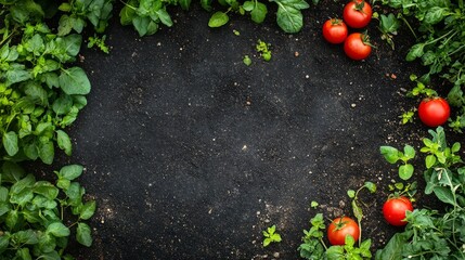 Fresh tomatoes and colorful peppers thrive in a lush vegetable garden radiating health