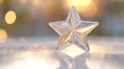 A shiny Christmas star icon on a blank white surface, with soft shadows and glowing reflection