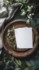 flat lay two blank white card templates