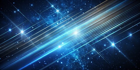 Wall Mural - Abstract Blue Glowing Lines and Stars, Space, Abstract Art