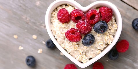 heart-shaped bowl full of oatmeal