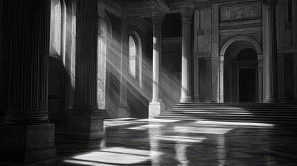 Canvas Print - Senate hall with grand steps and carvings light creating a serene atmosphere