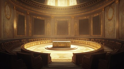 Wall Mural - Central podium in Roman Senate chamber gold accents glowing in gentle light