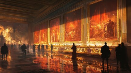 Wall Mural - Senate frieze depicting events and figures highlighted by soft warm lighting